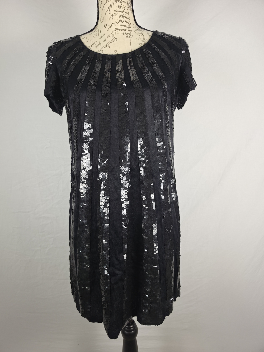French Connection Vintage Sunburst Sequin Mini Dress LBD Black - 6